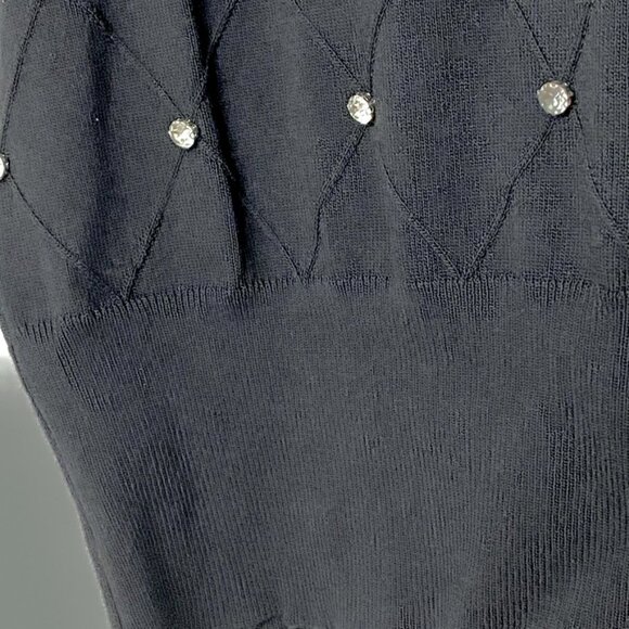 💎 Black Moocci Paris Swarovski-Embellished Short Sleeve All-Season Knit Top M/L - Picture 4 of 6